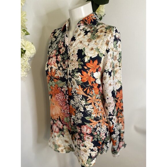 Zara Women's Long‎ Sleeve Multi Color Floral Shirt Blouse Size XS Made in Spain - Picture 3 of 16